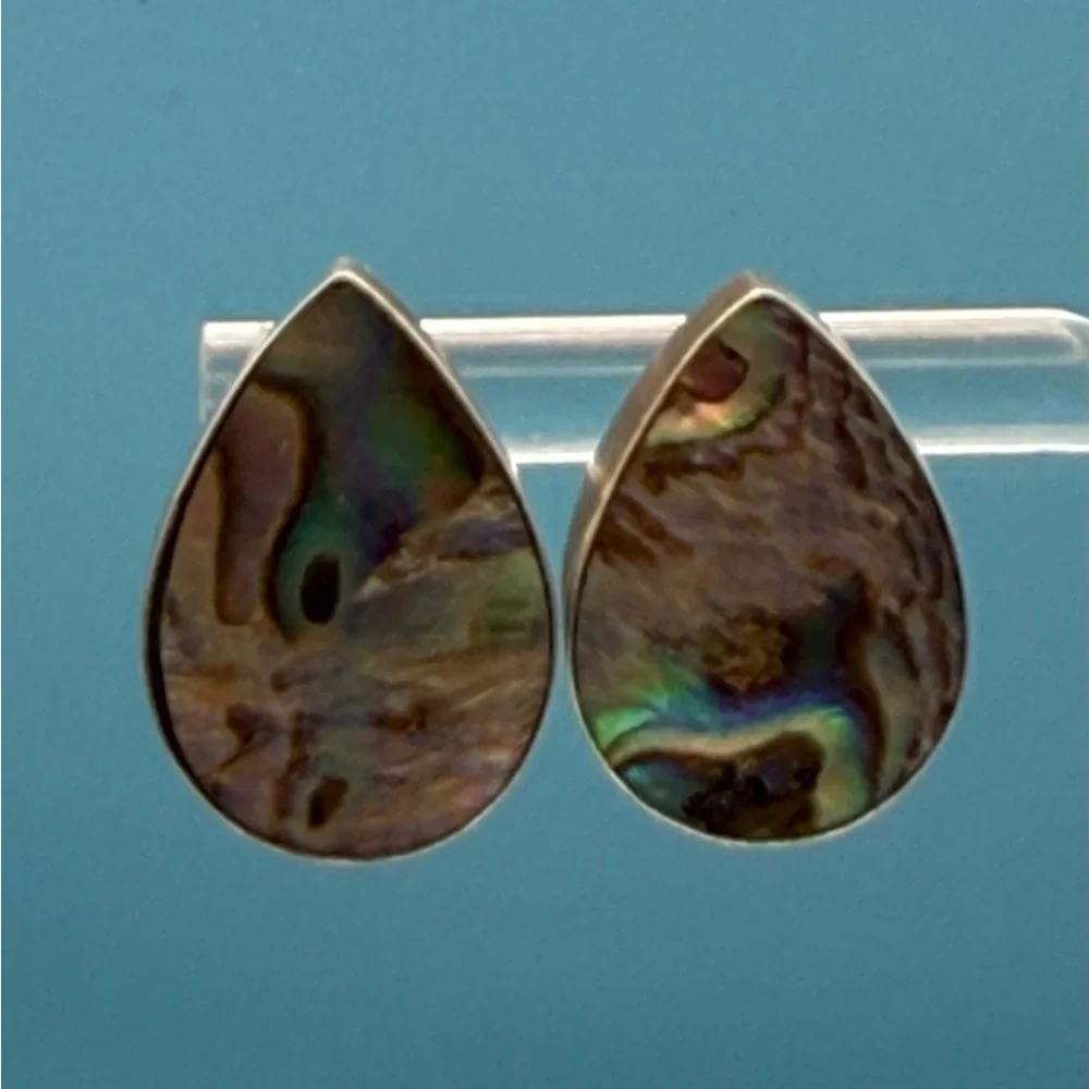 Estate Sterling Silver Abalone Shell Teardrop Earrings BEAUTIFUL Color